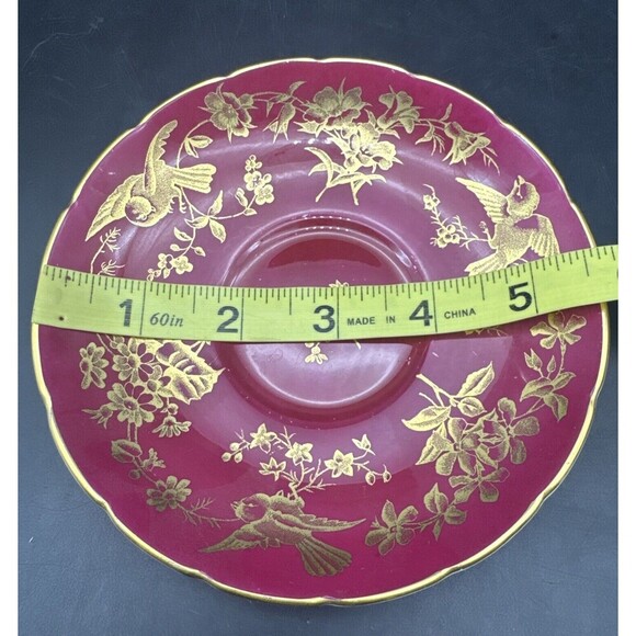 VTG Coalport BURGUNDY & GOLD Birds Bone China Footed Teacup & Saucer England - Picture 12 of 14